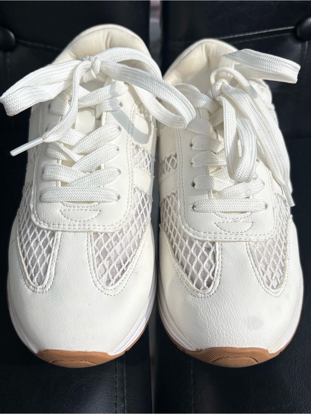 Dolce Vita Women's White Lace-Up Mesh Sneakers with Tan Outsole
